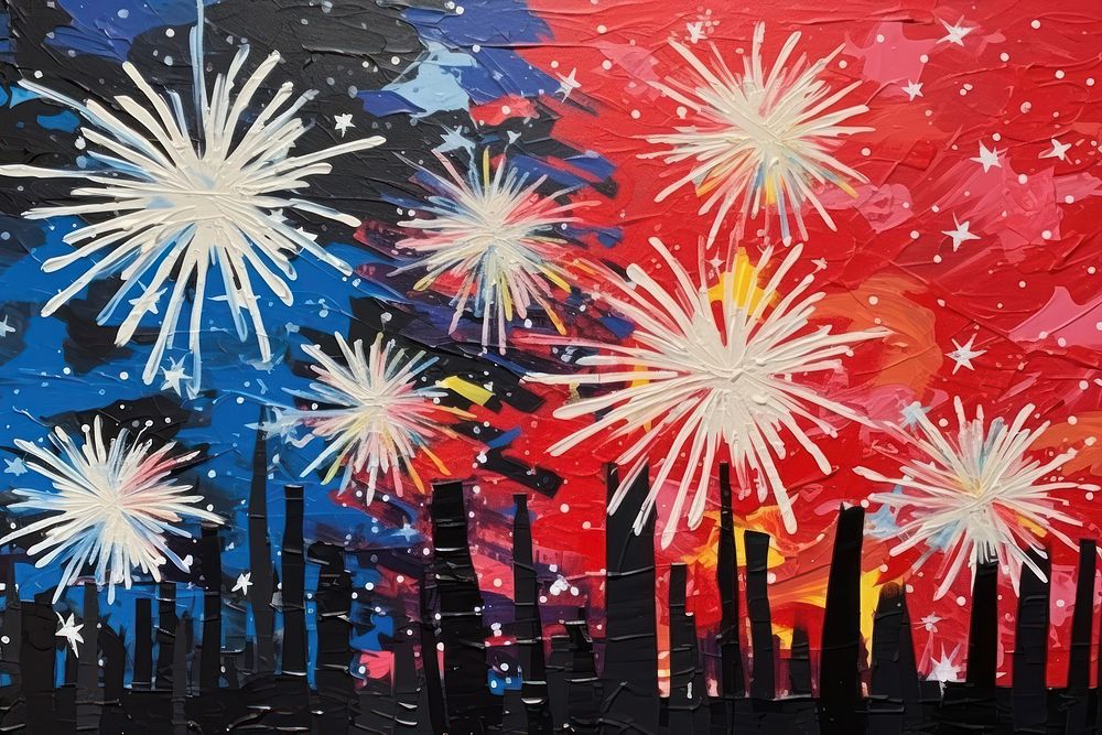 Small fireworks at the beach art painting outdoors.
