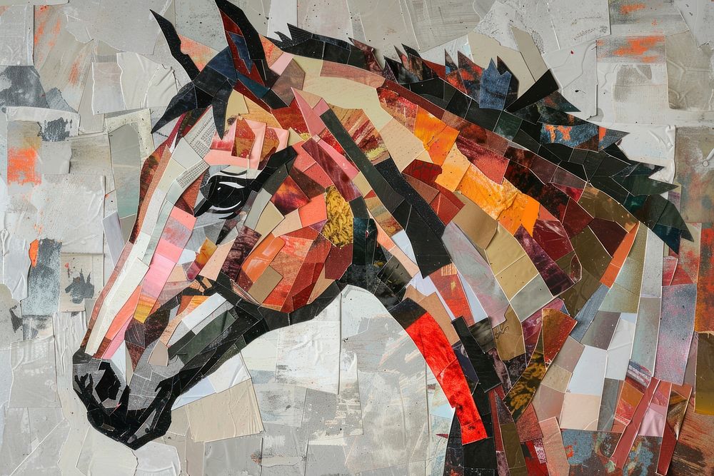 Horse art painting collage.