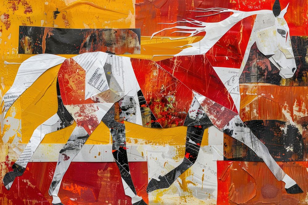 Horse collage art painting.