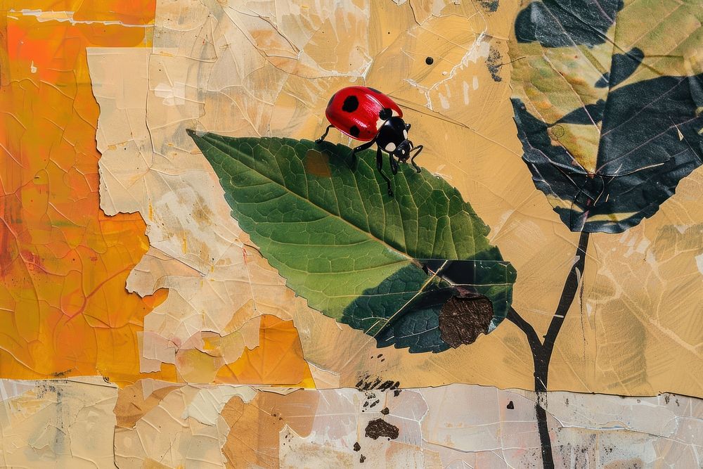 Lady bug and leaves outdoors collage insect.