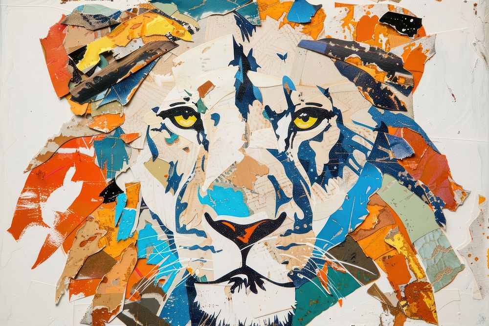Lion collage art painting.
