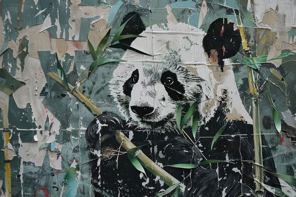 Panda and a bamboo collage art wildlife.