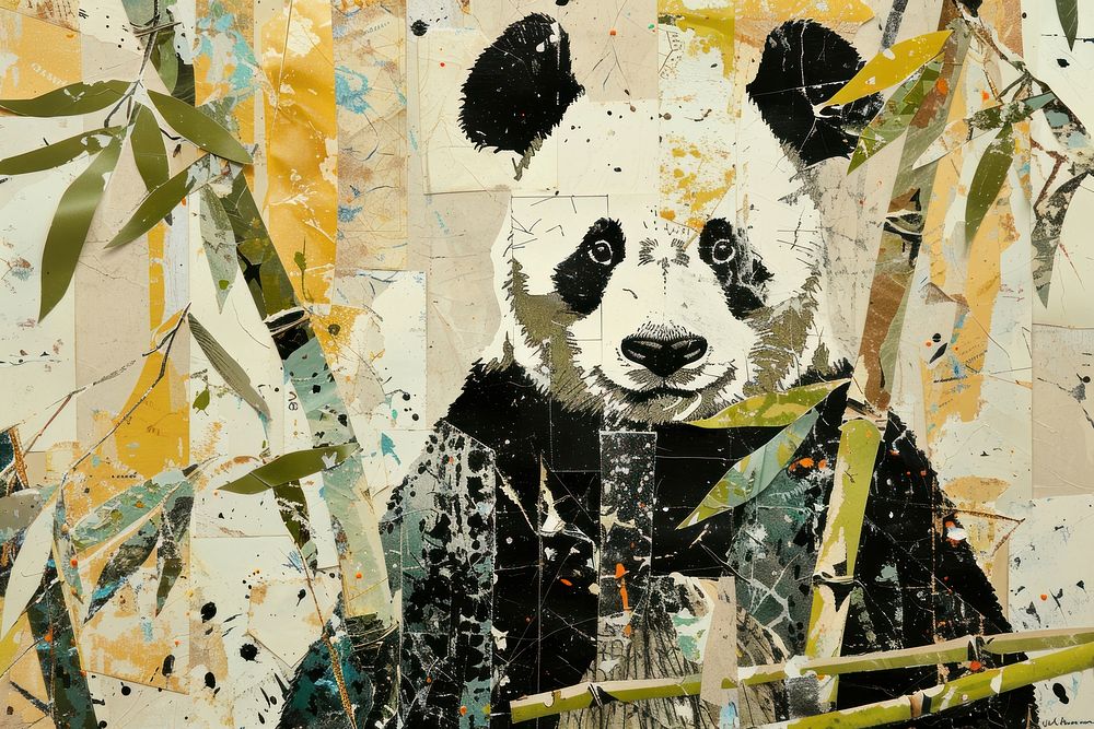 Panda and a bamboo collage art wildlife.