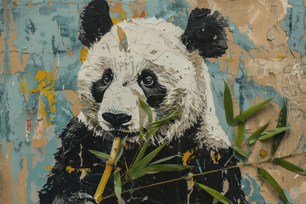 Panda and a bamboo art wildlife painting.