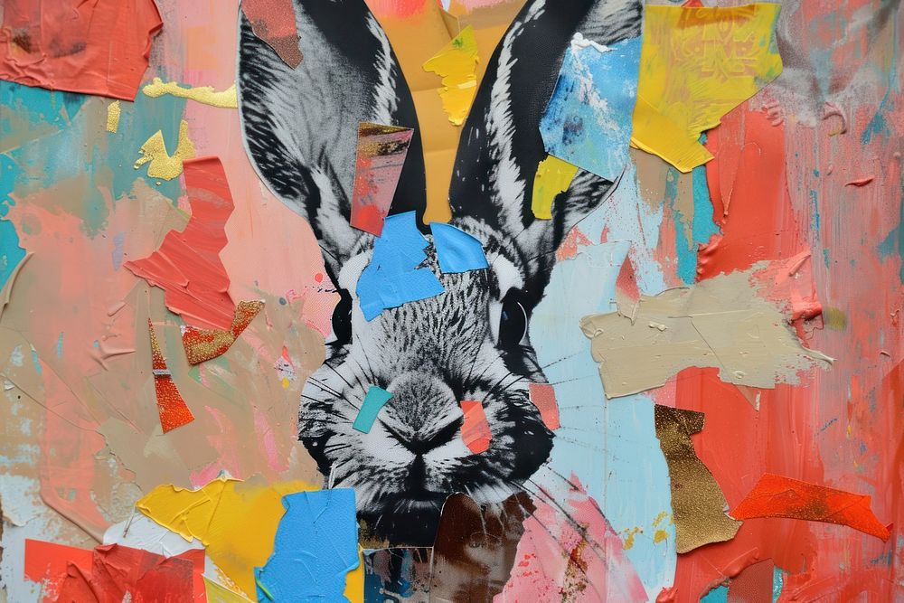 Rabbit art painting collage.