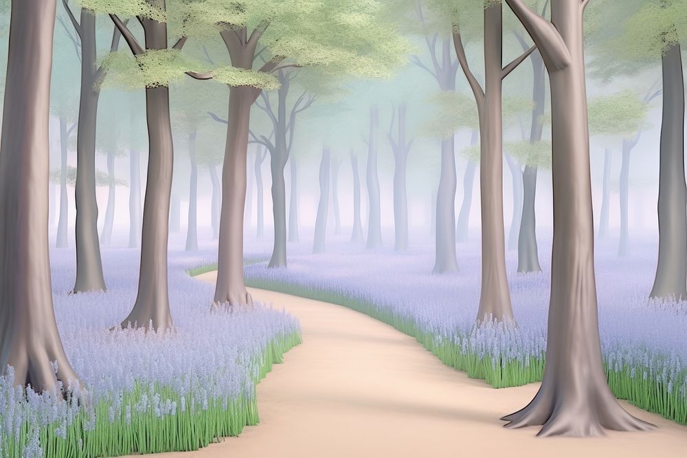 Painting of bluebell border backgrounds landscape outdoors.