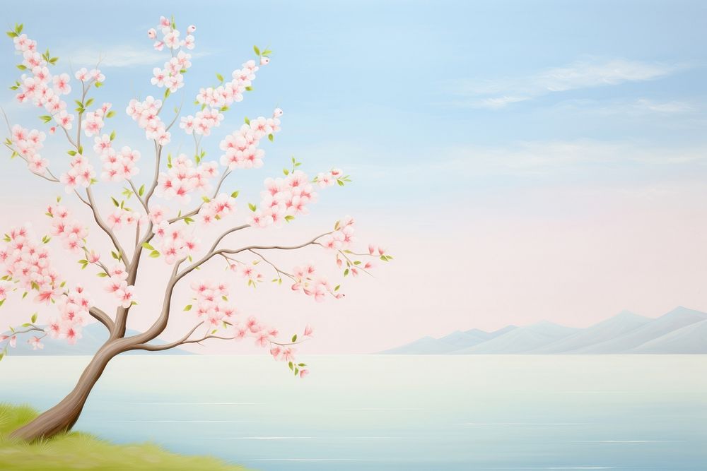 Sakura tree painting outdoors blossom.