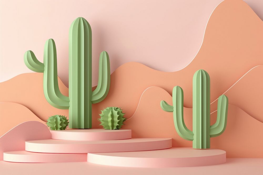 Cactus with podium backdrop plant creativity decoration.