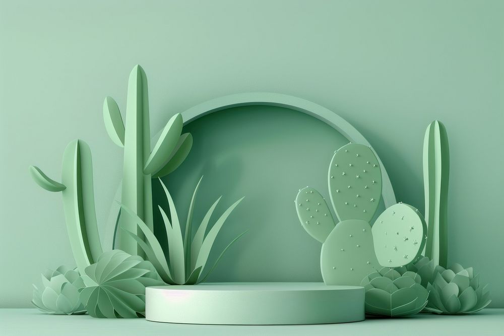 Cactus with podium backdrop plant green art.