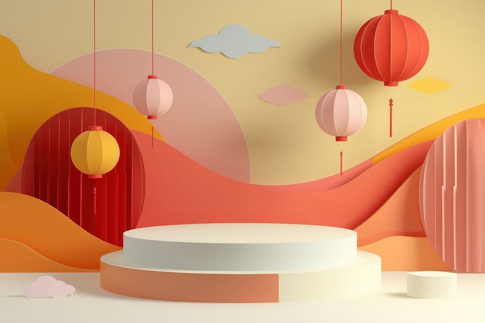 Chinese newyear podium backdrop art balloon architecture.