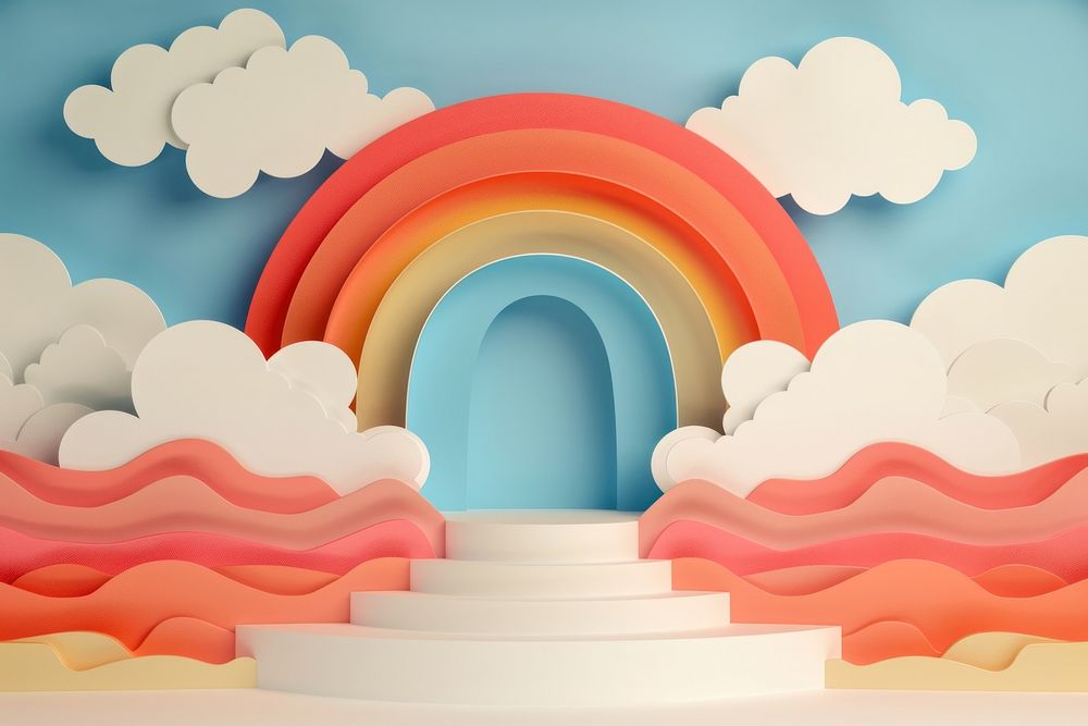 Cloudy rainbow podium backdrop art architecture creativity.