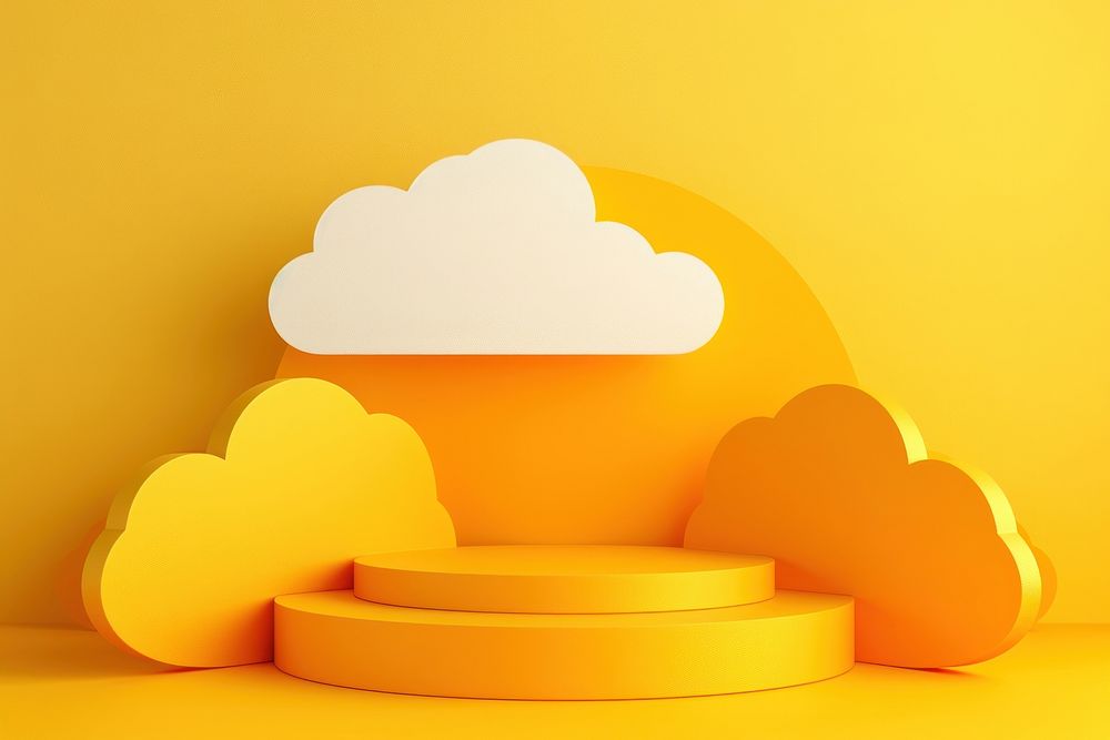 Cloud with podium backdrop yellow investment circle.