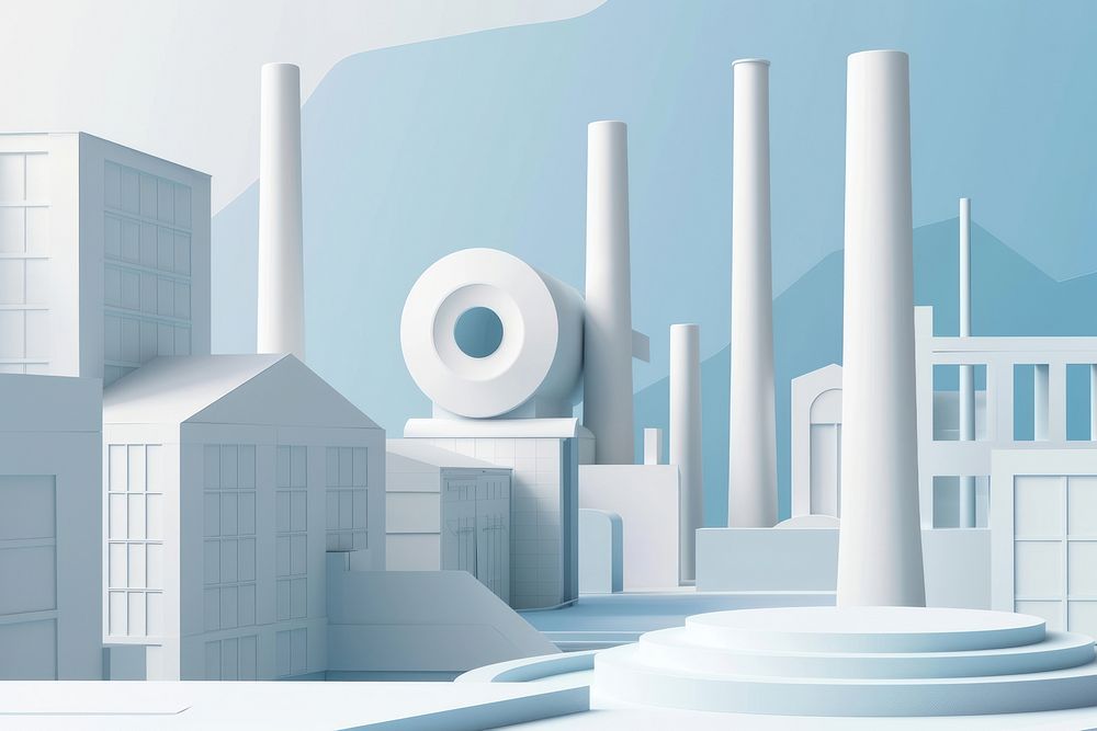 Factory with podium backdrop architecture building paper.