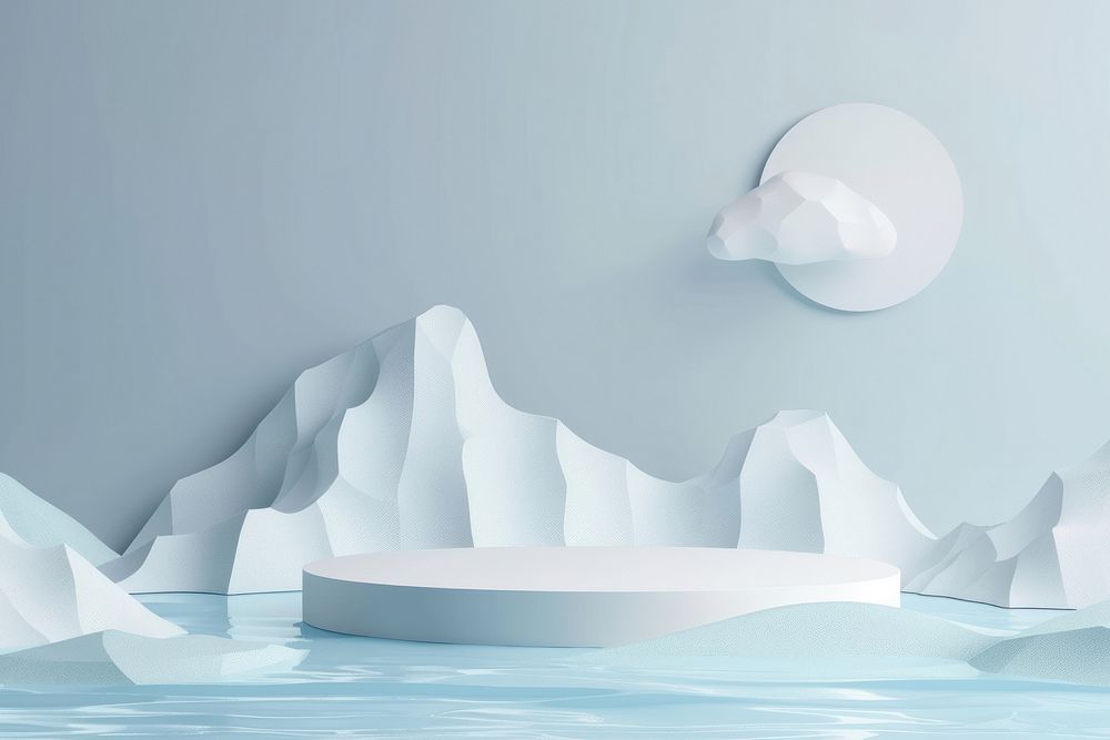 Island with podium backdrop iceberg nature floating.