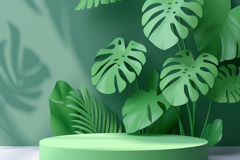 Monstera with podium backdrop nature plant green.