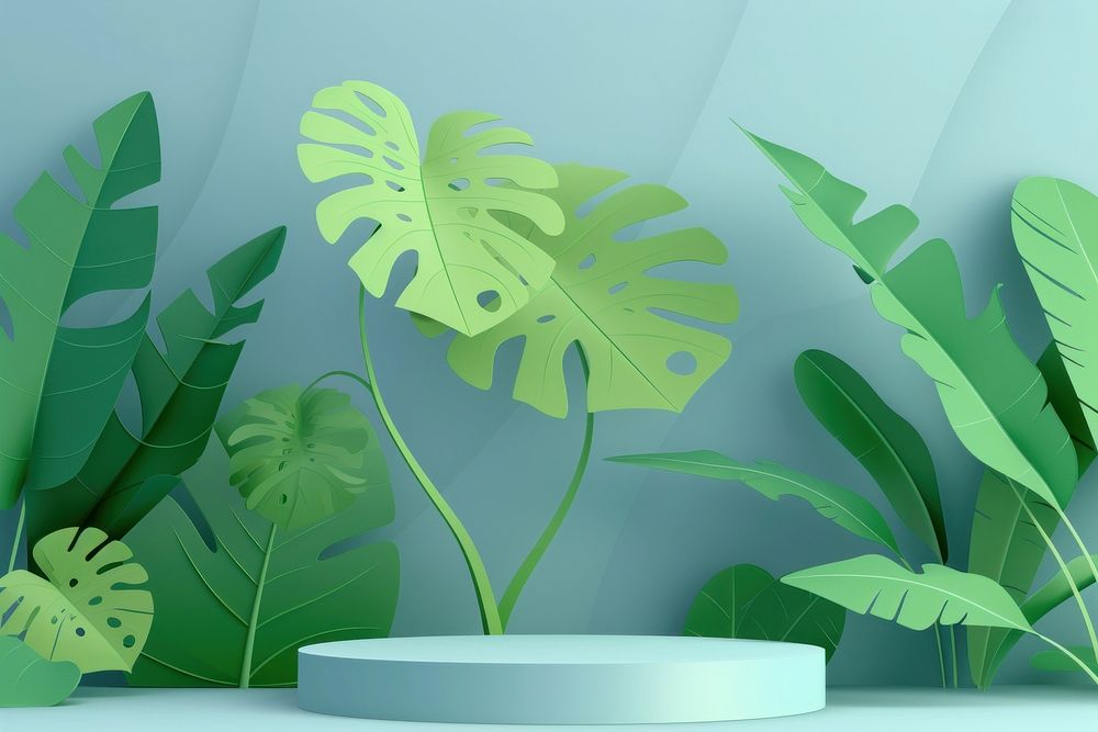 Monstera with podium backdrop nature plant green.