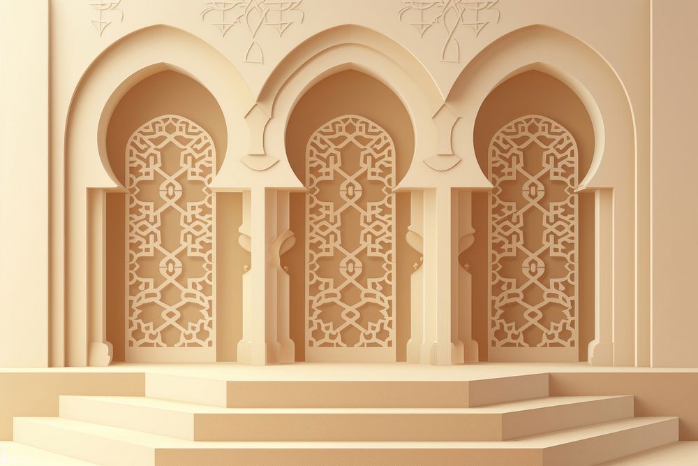 Ramadan with podium backdrop architecture building caravanserai.