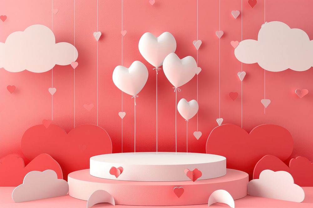 Valentine with podium backdrop balloon celebration decoration.