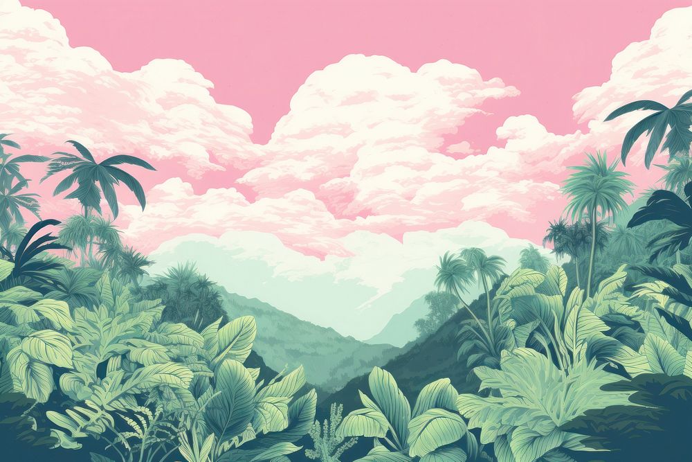 Pastel jungle and sky backgrounds landscape outdoors.