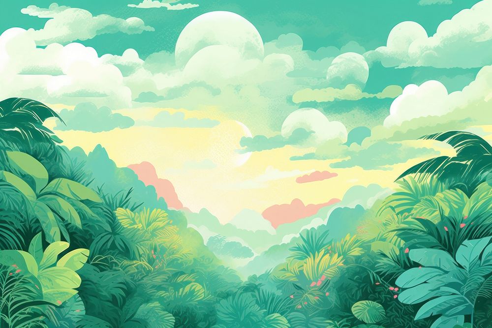 Pastel jungle and sky backgrounds vegetation landscape.