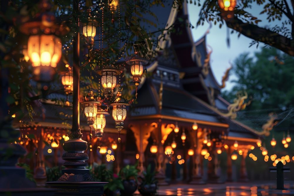 Thai temple evening plant spirituality.