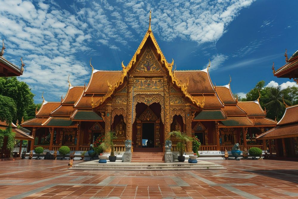 Photo of thai temple architecture building pagoda.