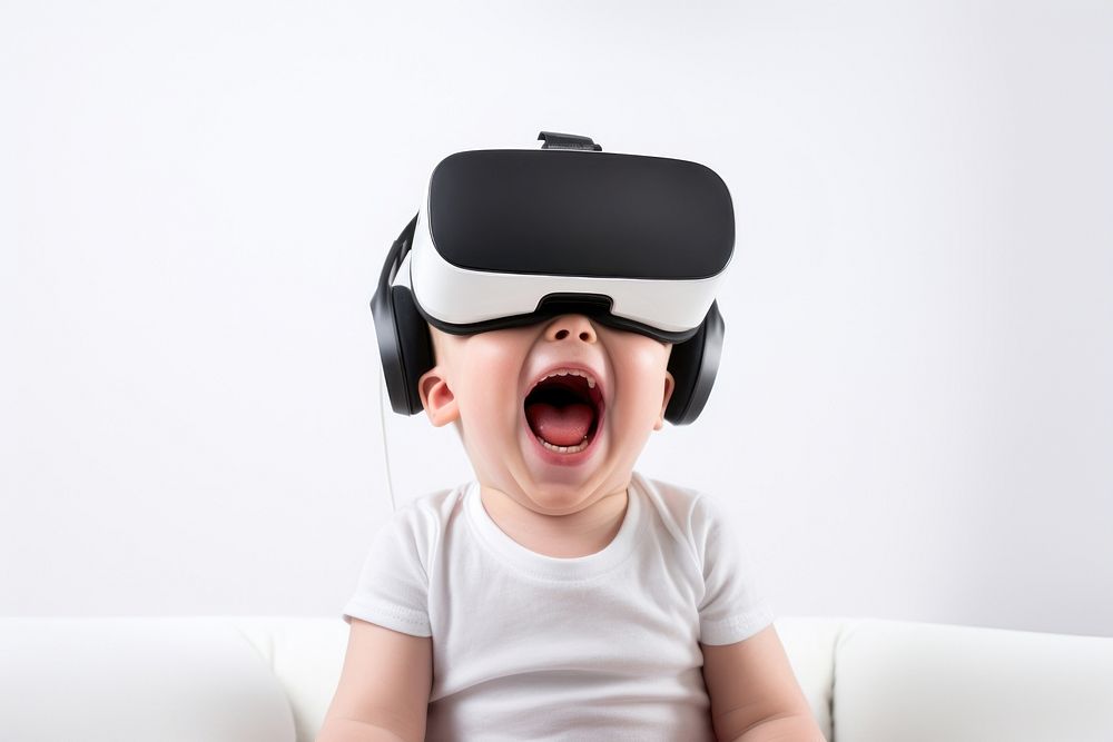 Baby boy VR-headset human technology portrait.