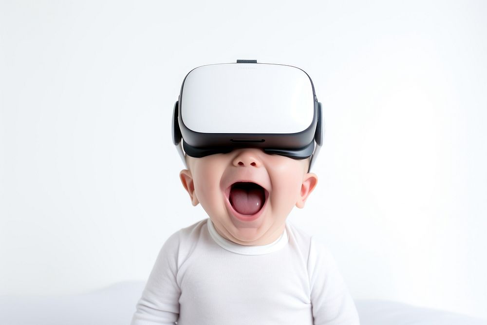 Baby boy VR-headset human white background technology.