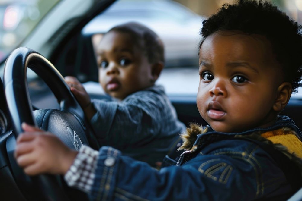 Baby boys driving car vehicle transportation togetherness.