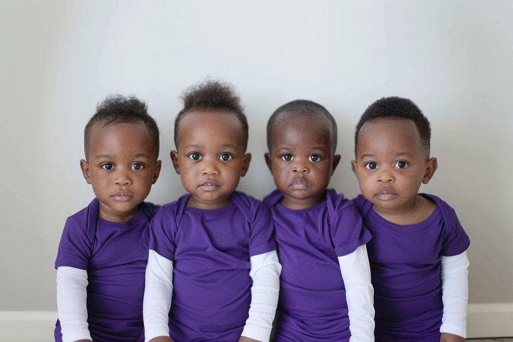 White t-shirts baby portrait purple.
