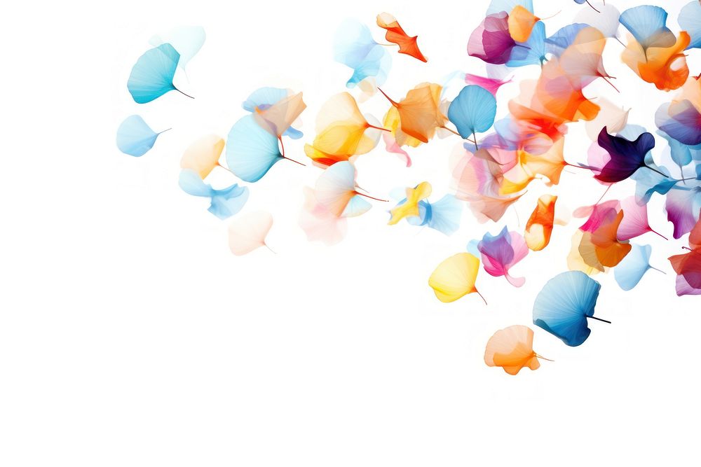 Multicolor small petals backgrounds flying white background.