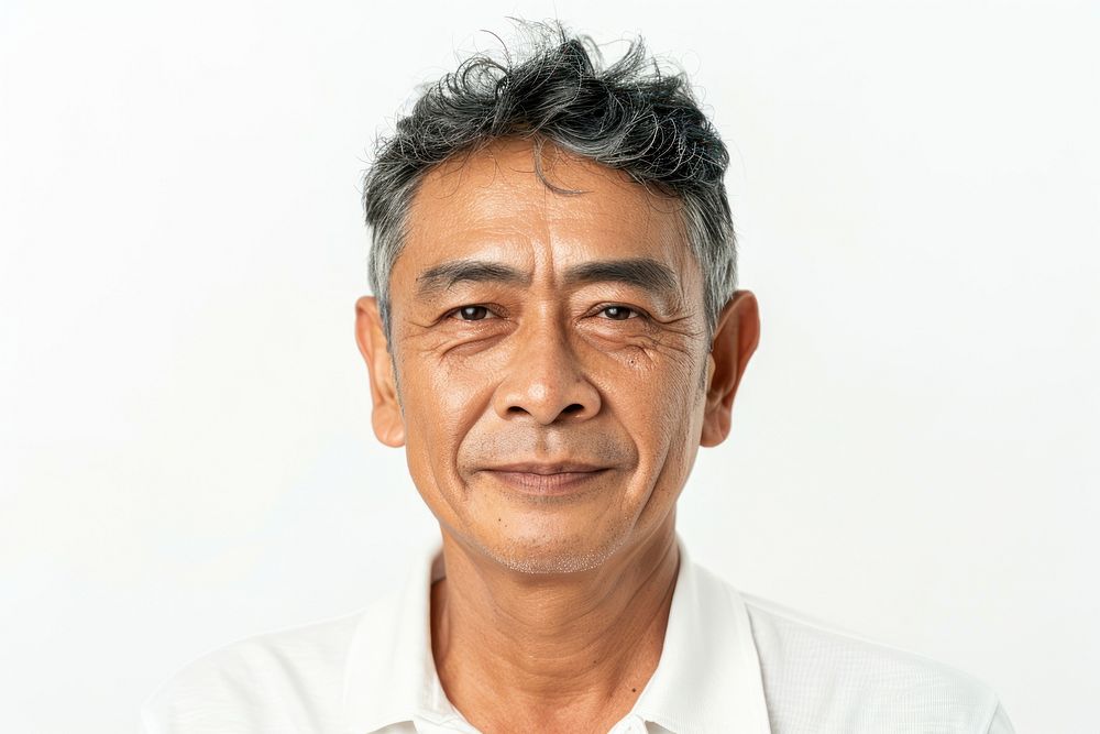 Thai old man with short wavy hair portrait photography adult.