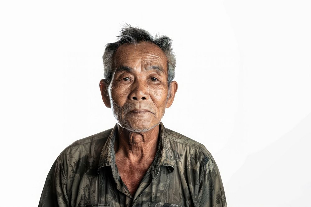 Thai old man with short wavy hair portrait photography adult.
