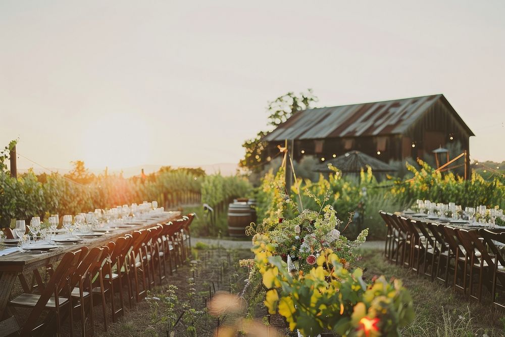 Vineyard wedding outdoors nature farm.