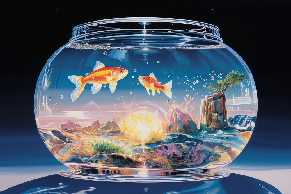 A galaxy in a fishbowl aquarium transparent goldfish.