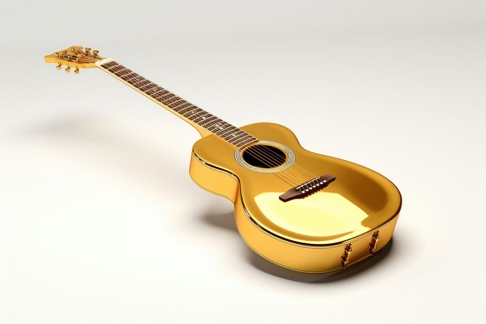 Acoustic guitar gold white background performance.