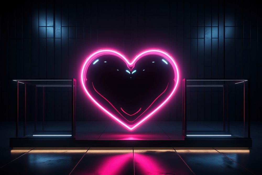 3D render neon heart icon light night pink.