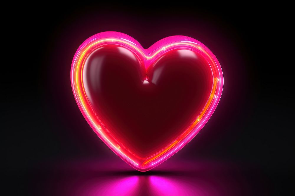 3D render neon heart icon light pink illuminated.