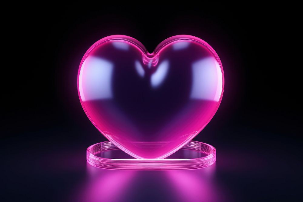 3D render neon heart icon pink illuminated astronomy.