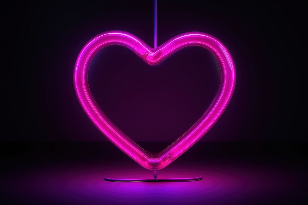 3D render neon heart icon purple light pink.