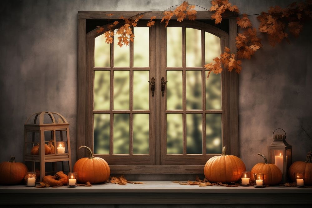 Utumn backdrop pumpkin window architecture.