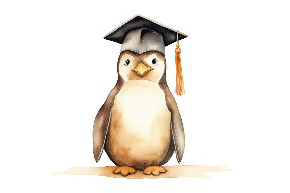 Penguin wearing graduate hat animal bird white background.