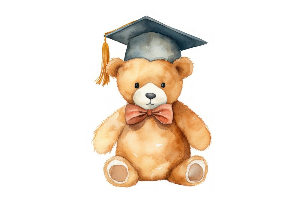 Teddy bear wearing graduate hat graduation toy white background.