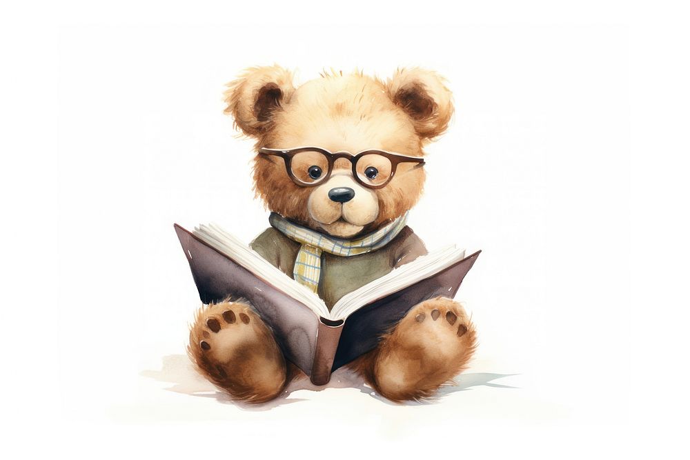 Teddy bear holding a giant book glasses reading toy.