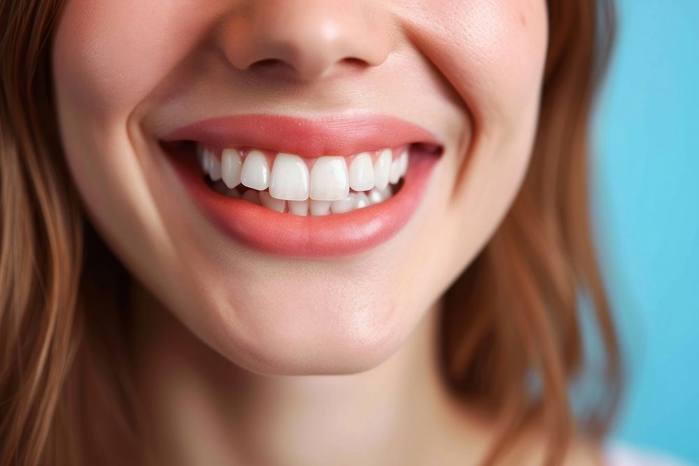 Girl showing beautiful white smile teeth skin adult.