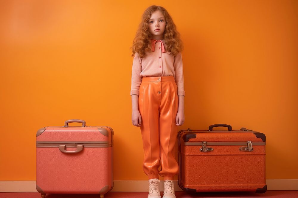 Girl suitcase standing luggage.