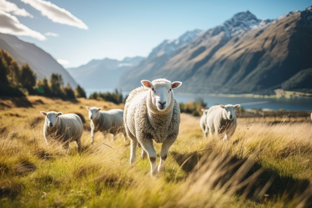 Sheep landscape grassland livestock.