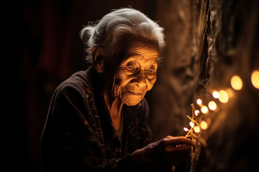 The elderly female volunteer light adult spirituality.