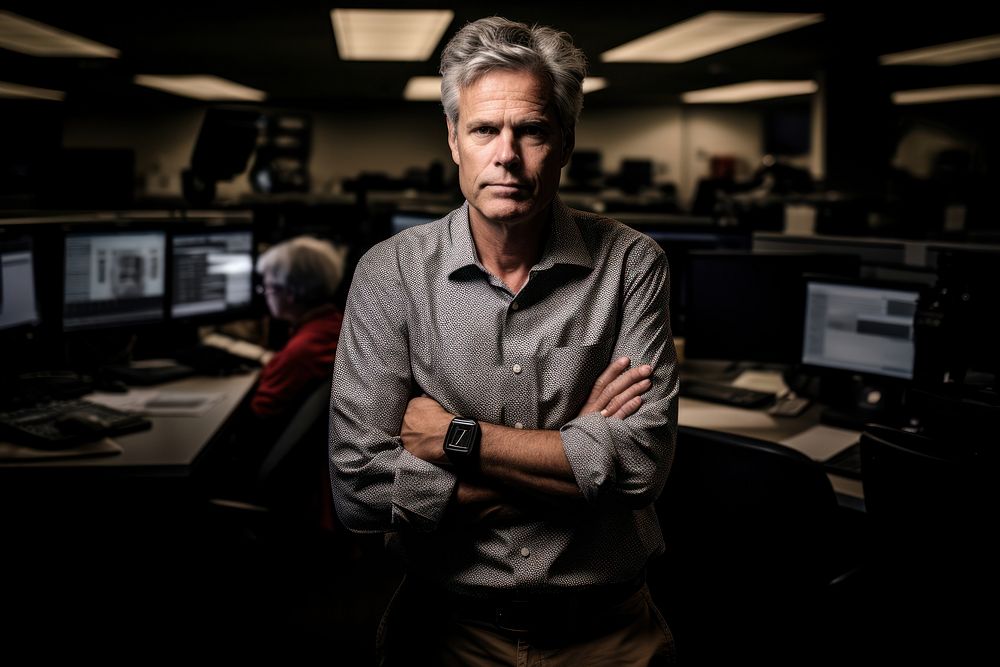 The mature male journalist computer portrait adult.