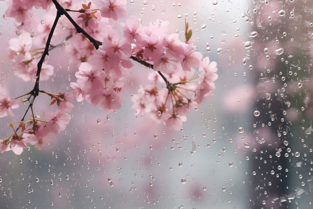 A rain scene with cherry blossom outdoors flower nature.